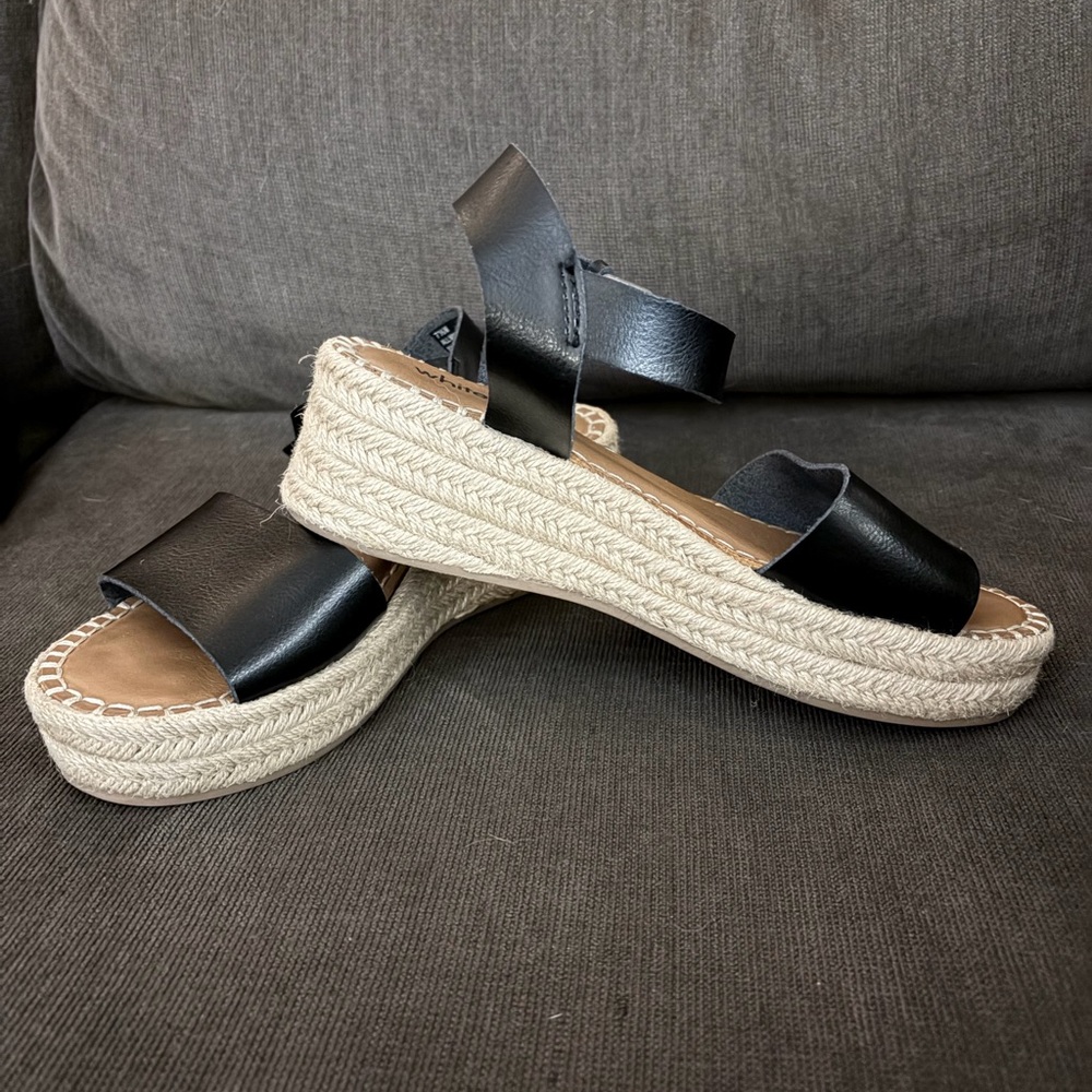 Women’s Black Espadrille Platform Sandals with Ankle Strap - whitemt. - Picture 3 of 6